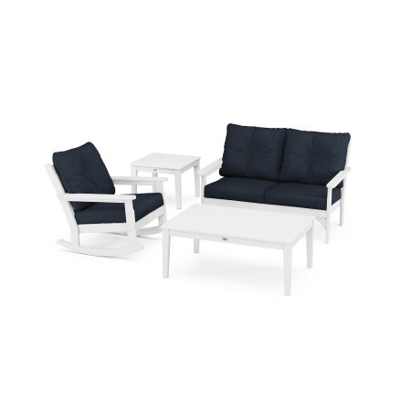 Vineyard 4-Piece Deep Seating Rocker Set in White / Marine Indigo