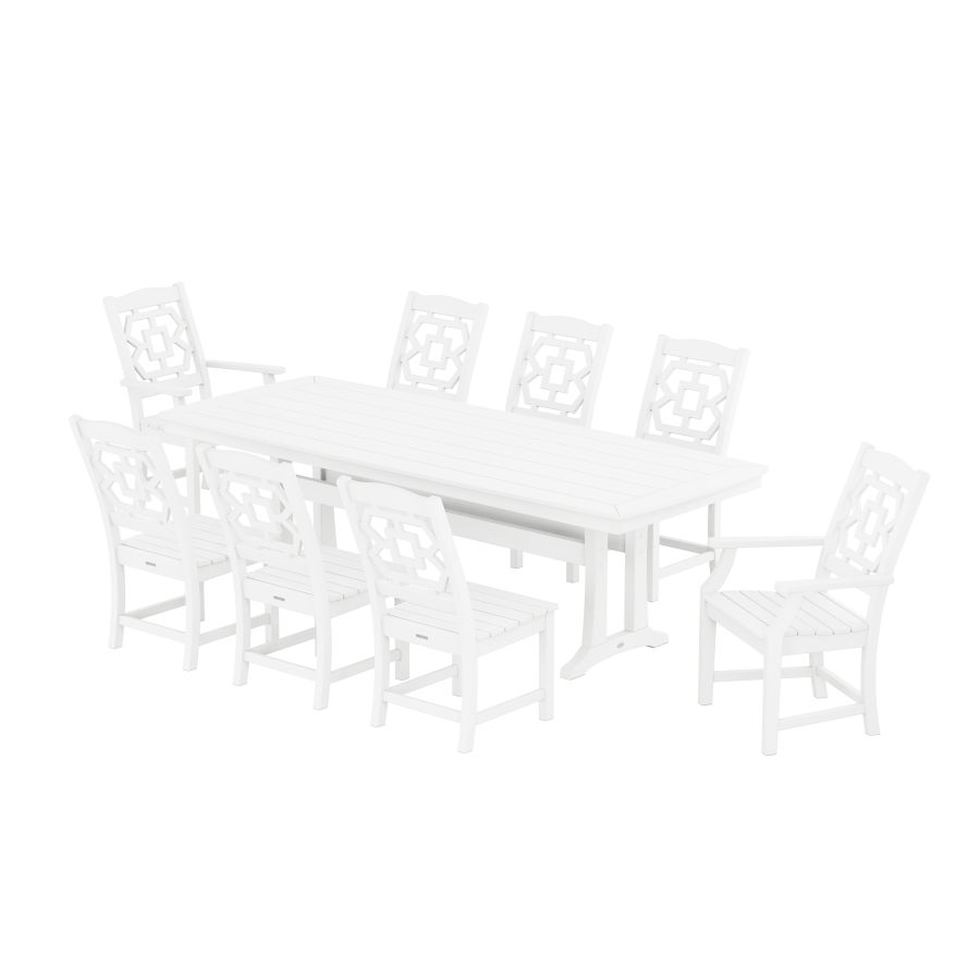 POLYWOOD Chinoiserie 9-Piece Dining Set with Trestle Legs in White