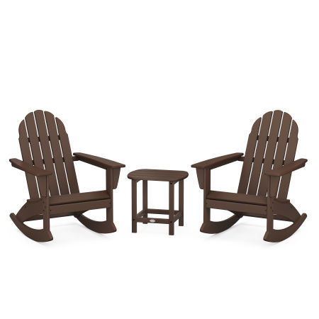 Vineyard 3-Piece Adirondack Rocking Chair Set with South Beach 18" Side Table in Mahogany