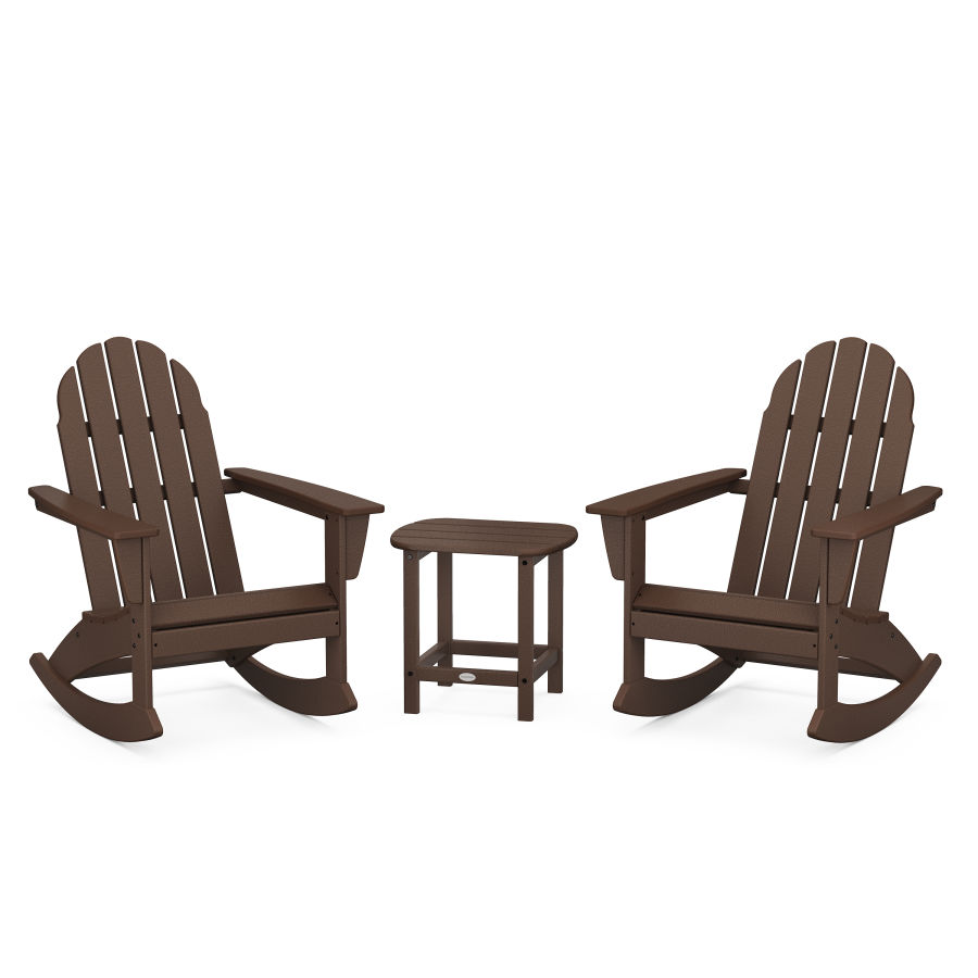 POLYWOOD Vineyard 3-Piece Adirondack Rocking Chair Set with South Beach 18" Side Table in Mahogany