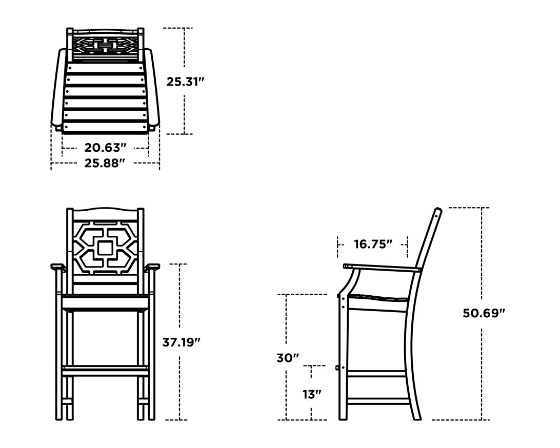 Dimensions for Chinoiserie Bar Arm Chair