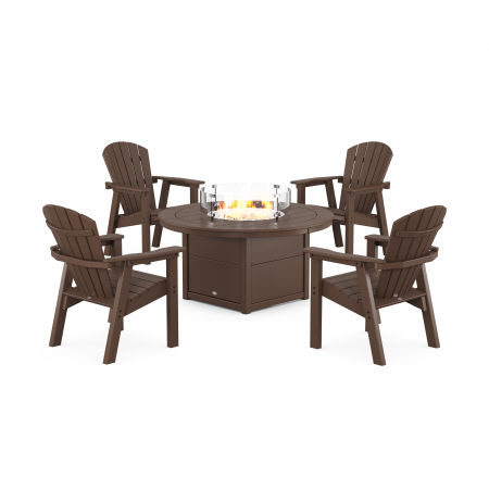 Seashell 4-Piece Upright Adirondack Conversation Set with Fire Pit Table in Mahogany