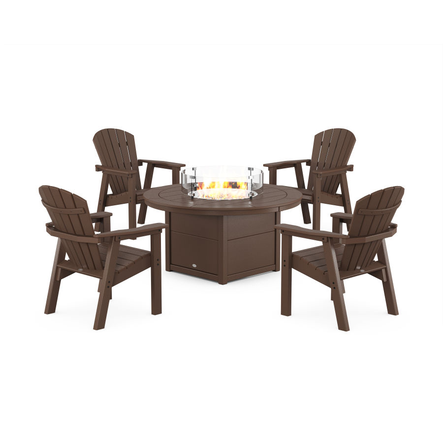 POLYWOOD Seashell 4-Piece Upright Adirondack Conversation Set with Fire Pit Table in Mahogany