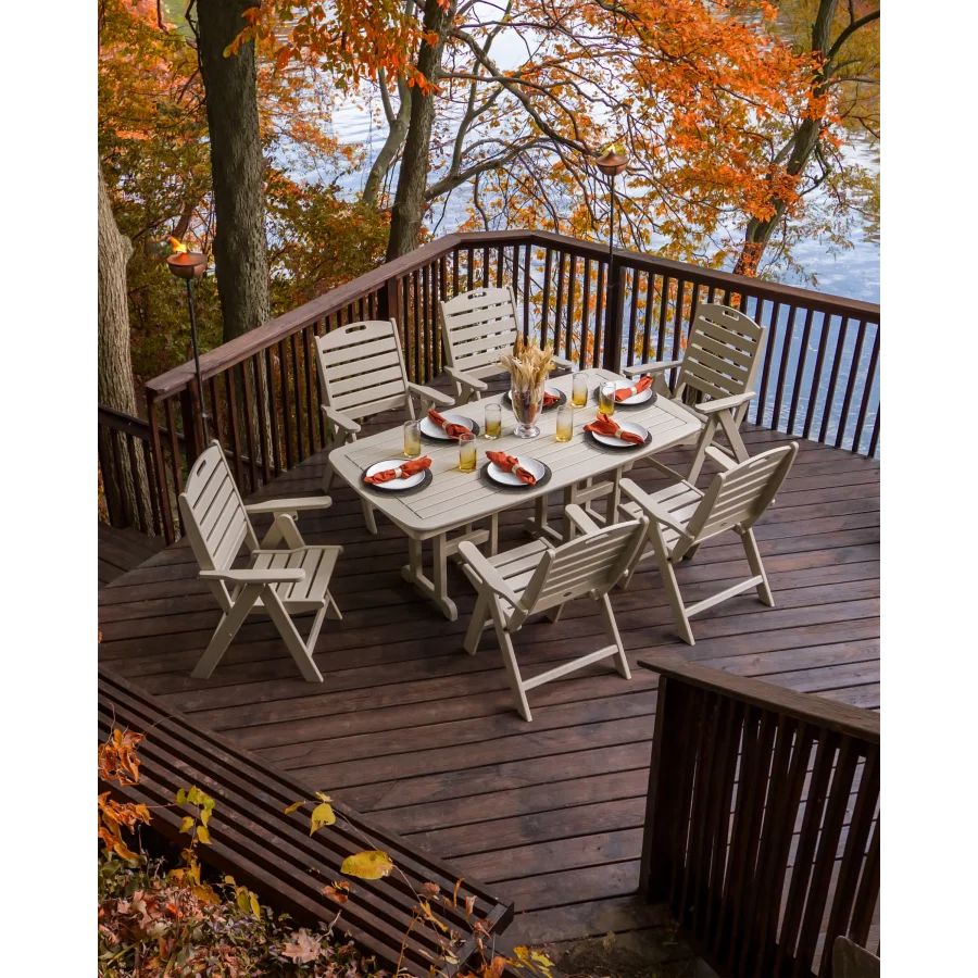 Nautical Folding Highback Chair 7-Piece Dining Set