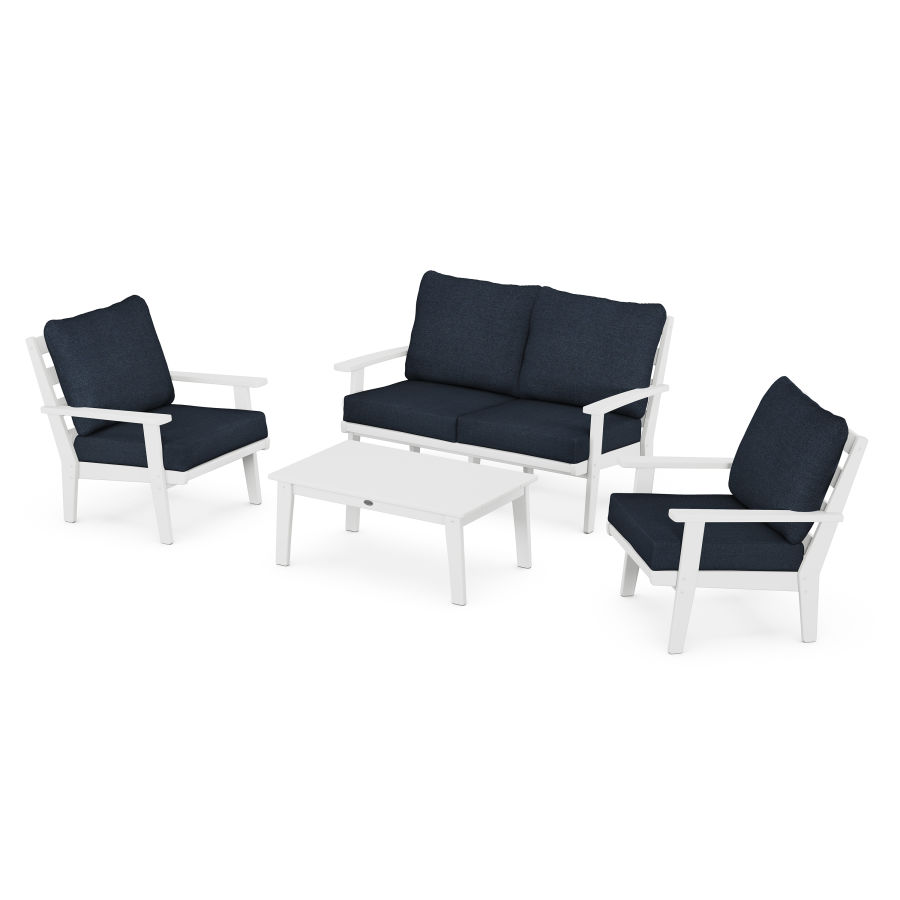 POLYWOOD Grant Park 4-Piece Deep Seating Chair Set in White / Marine Indigo