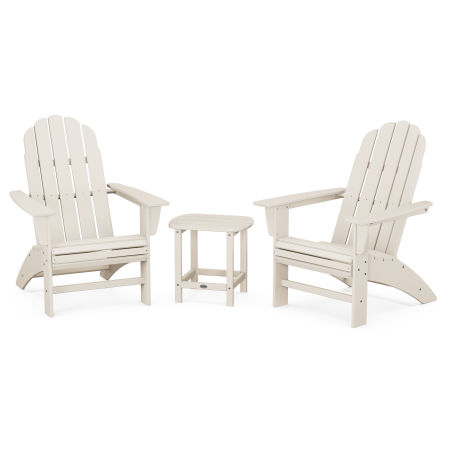 Vineyard 3-Piece Curveback Adirondack Set with South Beach 18" Side Table in Sand