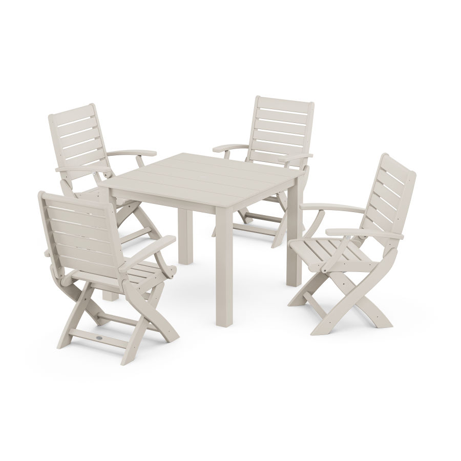 POLYWOOD Signature Folding Chair 5-Piece Parsons Dining Set in Sand