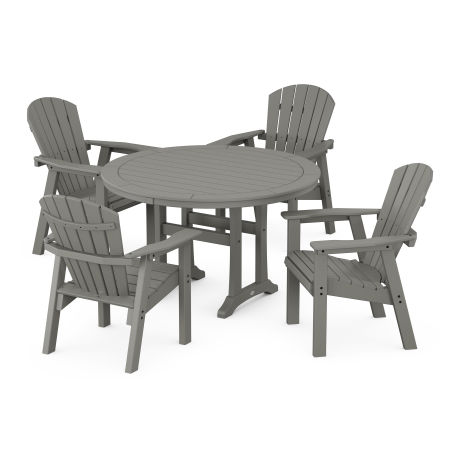 Seashell 5-Piece Round Dining Set with Trestle Legs in Slate Grey