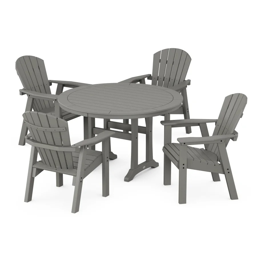 POLYWOOD Seashell 5-Piece Round Dining Set with Trestle Legs