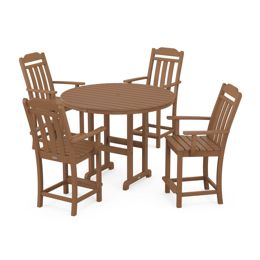 POLYWOOD Country Living 5-Piece Round Farmhouse Counter Set in Teak