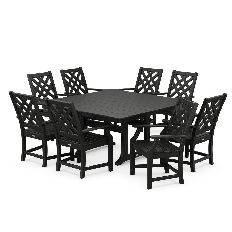 POLYWOOD Wovendale 9-Piece Square Farmhouse Dining Set with Trestle Legs in Black