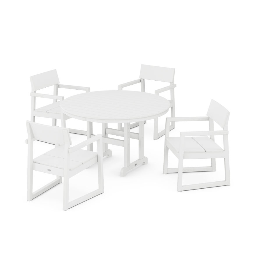 POLYWOOD EDGE 5-Piece Round Dining Set in White