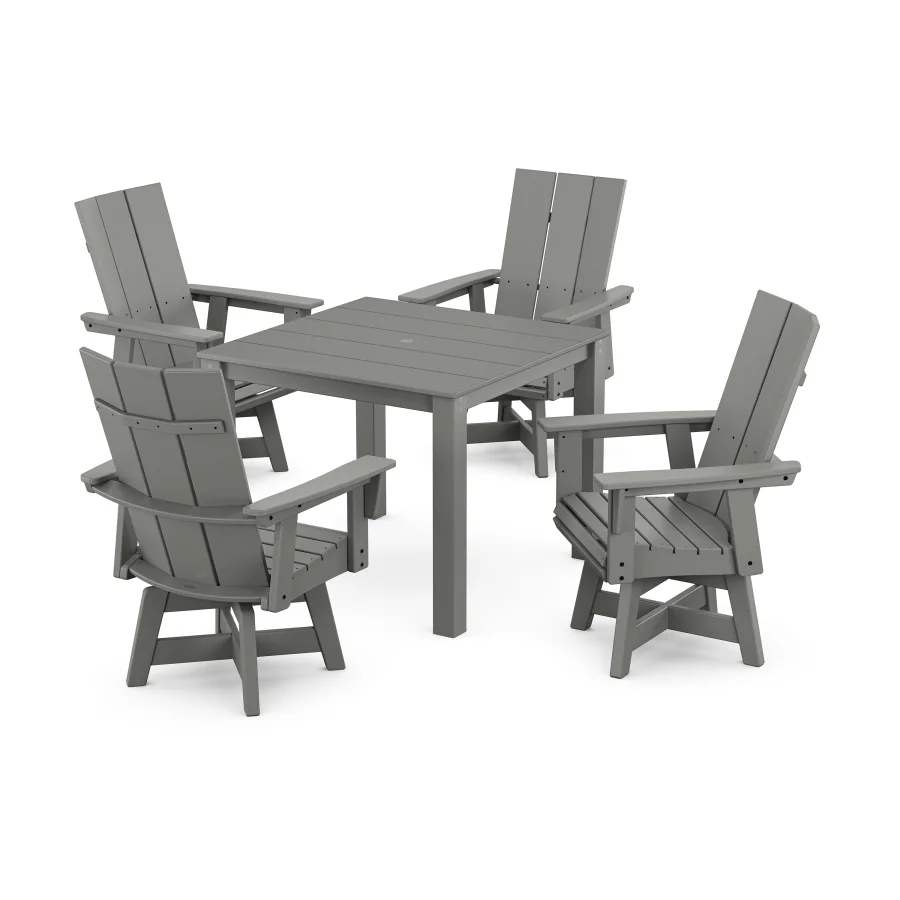 POLYWOOD Modern Curveback Adirondack 5-Piece Parsons Swivel Dining Set