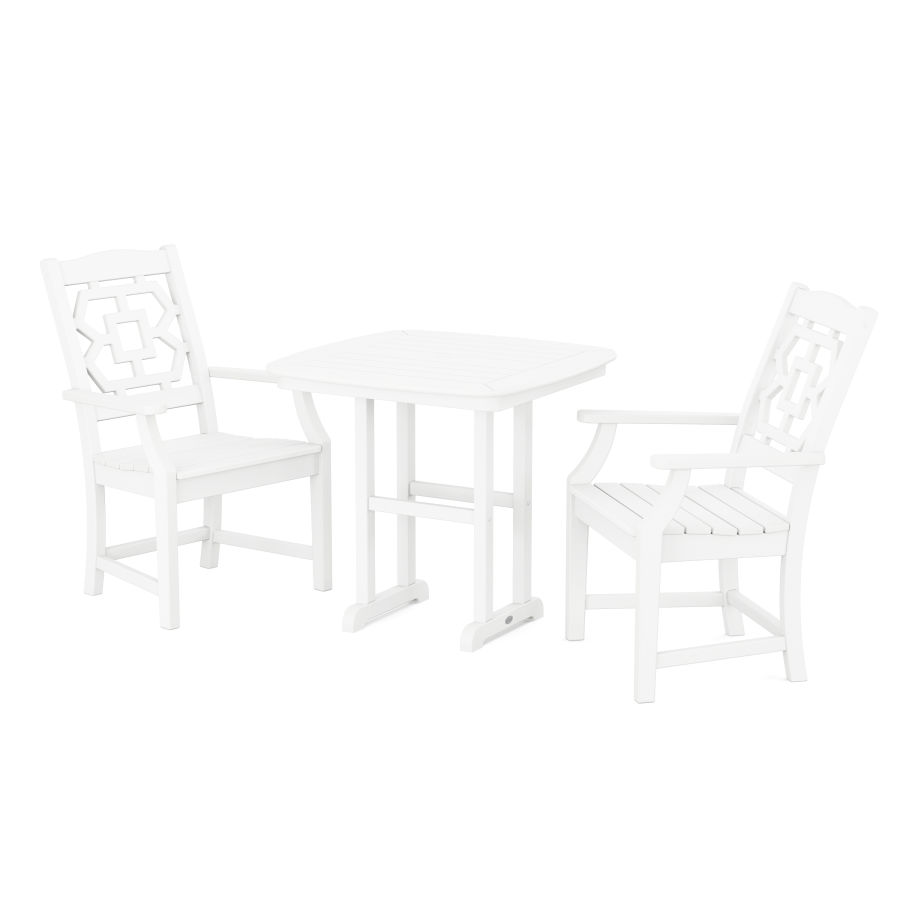 POLYWOOD Chinoiserie 3-Piece Dining Set in White