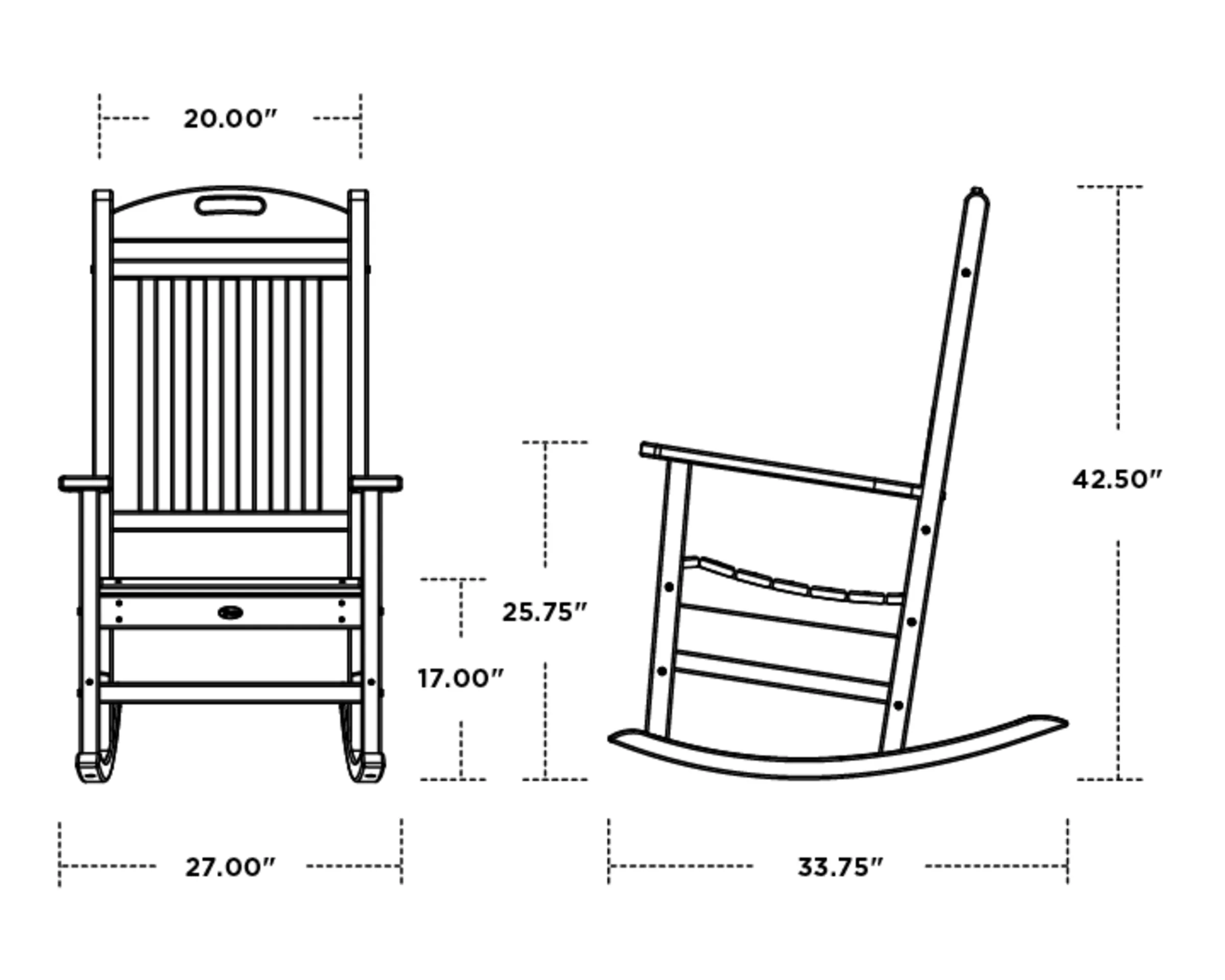 Dimensions for Yacht Club Rocking Chair
