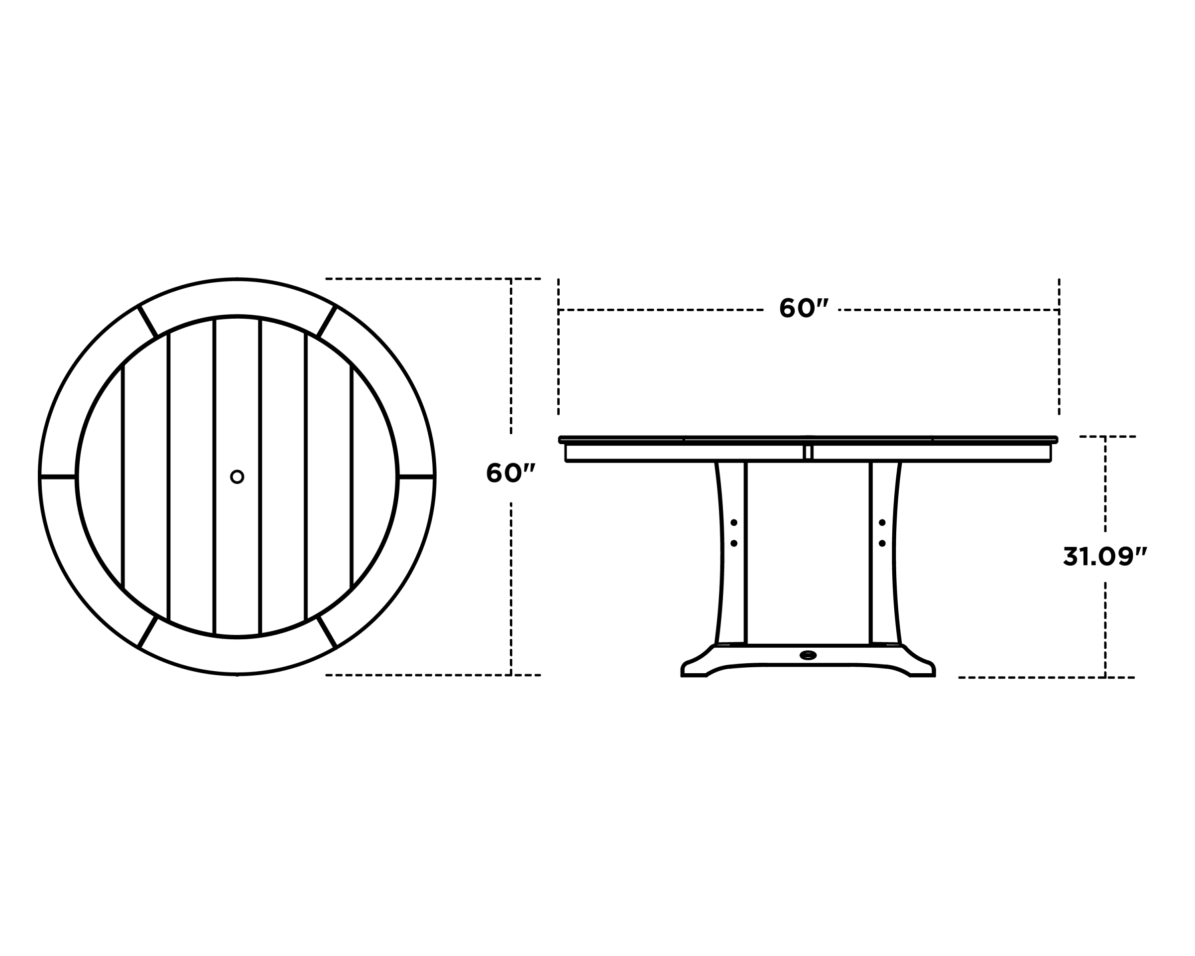 Dimensions for Nautical Trestle 60" Round Dining Table