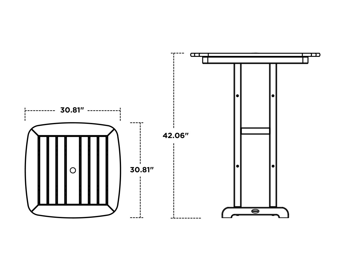 Dimensions for Nautical 31" Bar Table