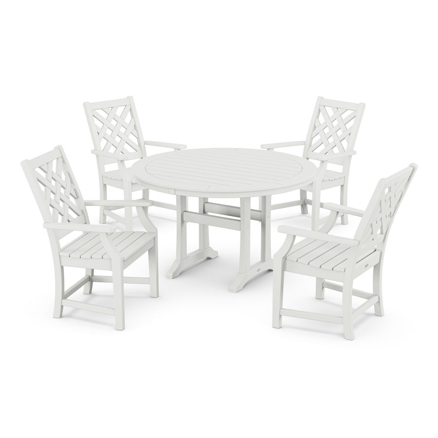 POLYWOOD Wovendale 5-Piece Round Dining Set with Trestle Legs in White