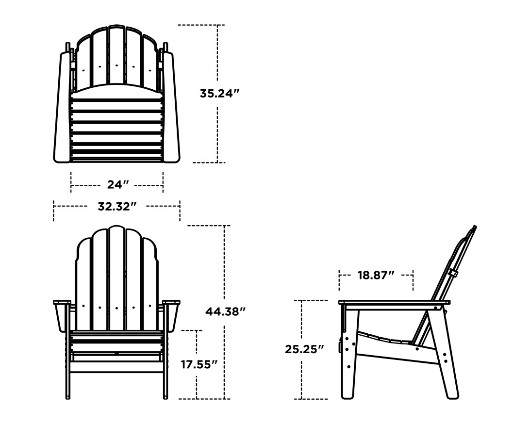 Dimensions for Vineyard Grand Upright Adirondack Chair