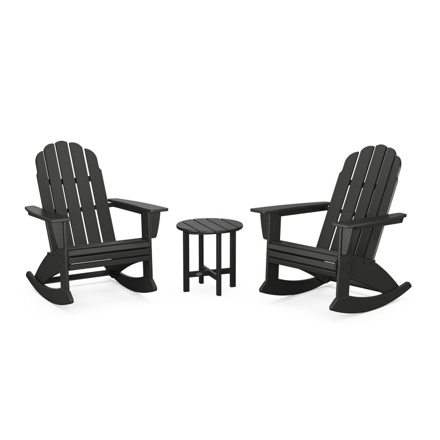 POLYWOOD Vineyard Curveback 3-Piece Adirondack Rocking Chair Set in Black