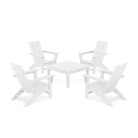 5-Piece Modern Adirondack Chair Conversation Set with 36" Conversation Table in White