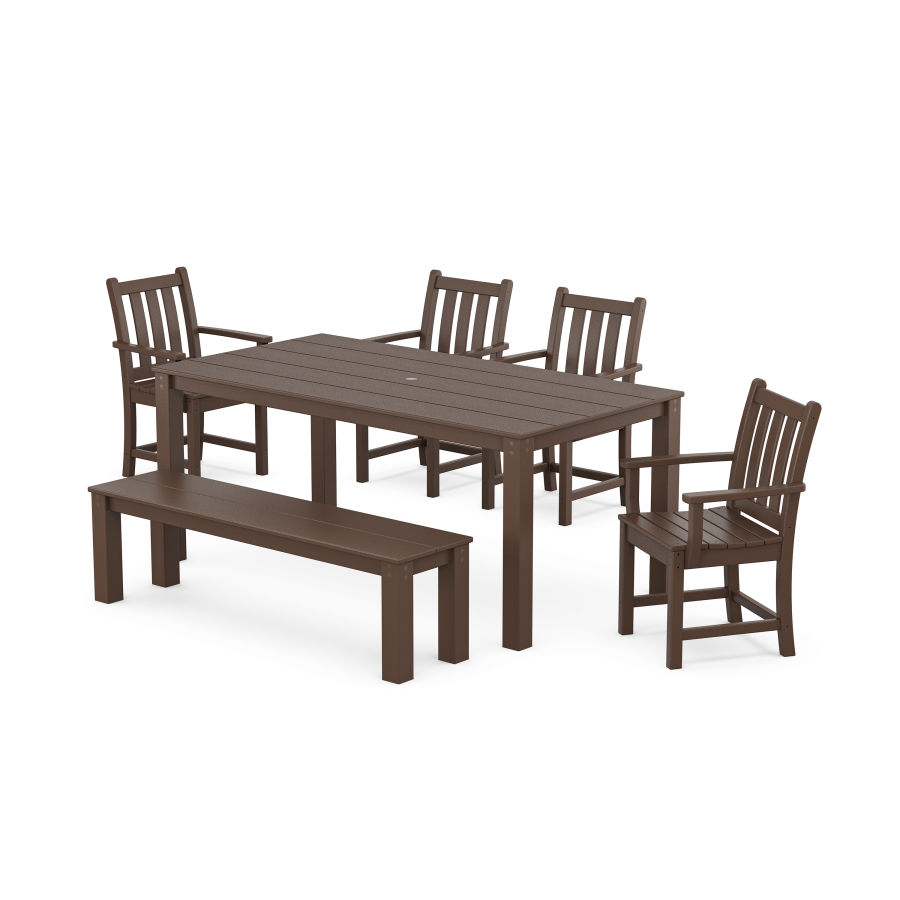 POLYWOOD Traditional Garden 6-Piece Parsons Dining Set with Bench in Mahogany