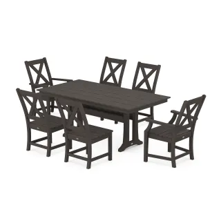 POLYWOOD Braxton 7-Piece Farmhouse Dining Set With Trestle Legs in Vintage Finish