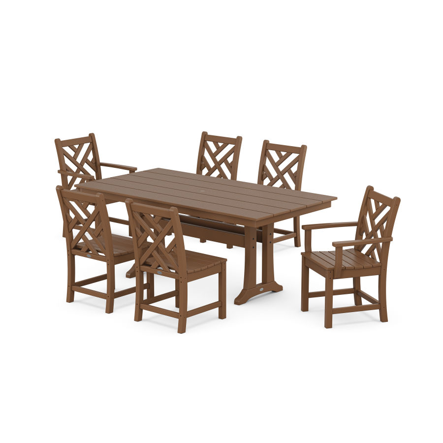 POLYWOOD Chippendale 7-Piece Farmhouse Trestle Dining Set in Teak