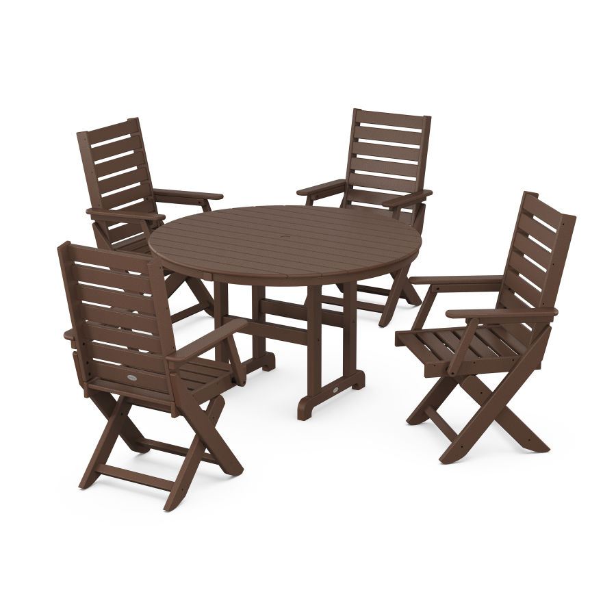 POLYWOOD Captain Folding Chair 5-Piece Round Dining Set in Mahogany