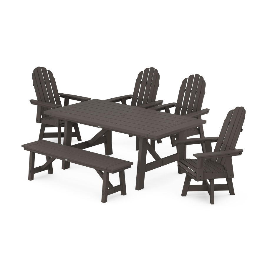 POLYWOOD Vineyard Adirondack 6-Piece Rustic Farmhouse Dining Set With Trestle Legs in Vintage Coffee
