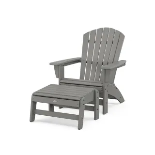 POLYWOOD Nautical Grand Adirondack Chair with Ottoman