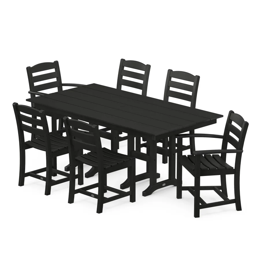 POLYWOOD La Casa Café 7-Piece Farmhouse Dining Set in Black