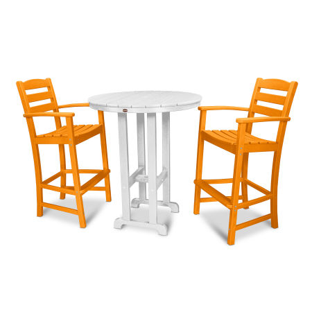 POLYWOOD La Casa Café 3-Piece Round Farmhouse Bar Set in Tangerine / White