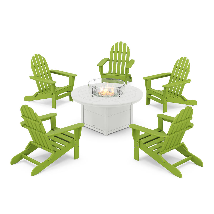 POLYWOOD Classic Folding Adirondack 6-Piece Conversation Set with Fire Pit Table in Lime