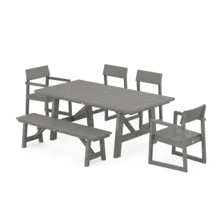 POLYWOOD EDGE 6-Piece Rustic Farmhouse Dining Set with Bench