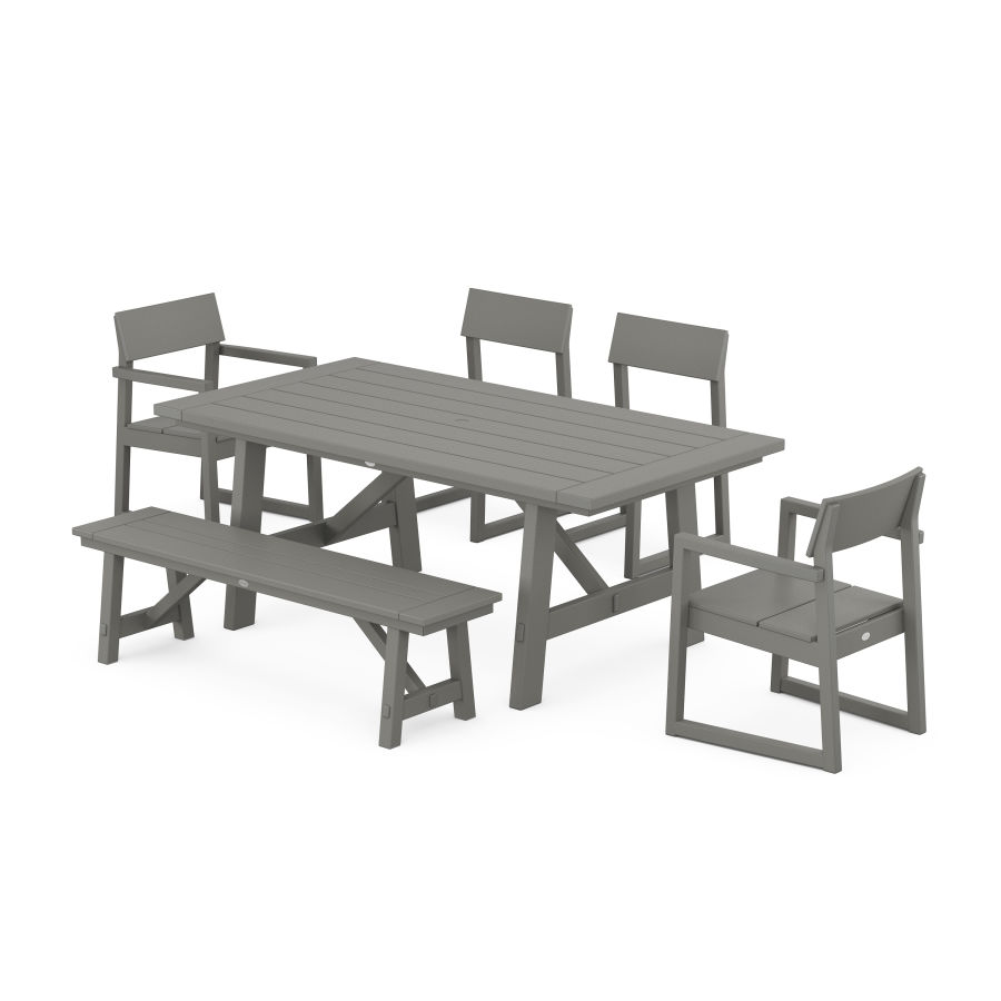 POLYWOOD EDGE 6-Piece Rustic Farmhouse Dining Set With Trestle Legs in Slate Grey