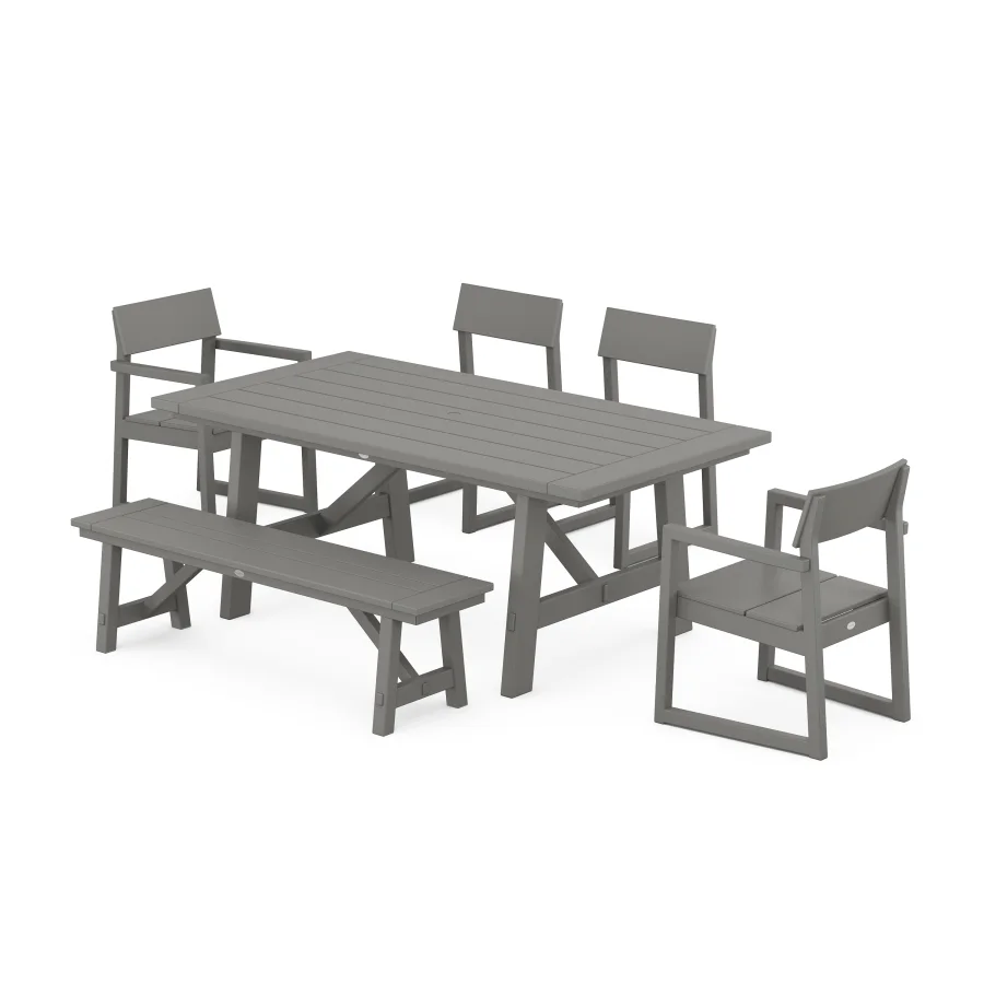 POLYWOOD EDGE 6-Piece Rustic Farmhouse Dining Set with Bench