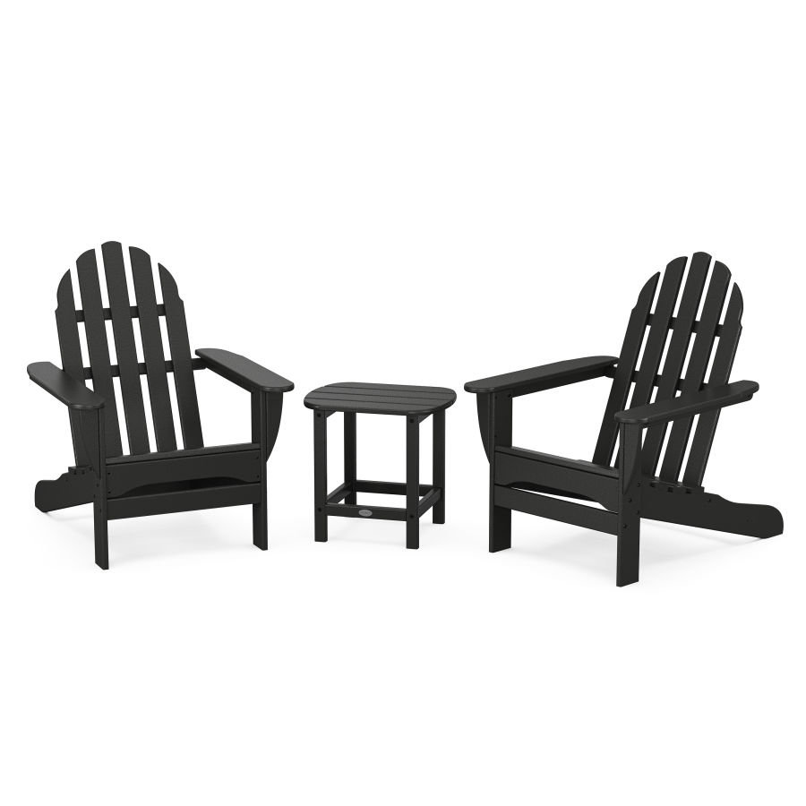 POLYWOOD Classic Adirondack 3-Piece Set with South Beach 18" Side Table in Black