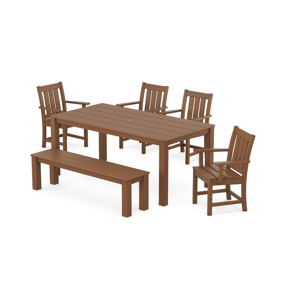 POLYWOOD Oxford 6-Piece Parsons Dining Set with Bench in Teak