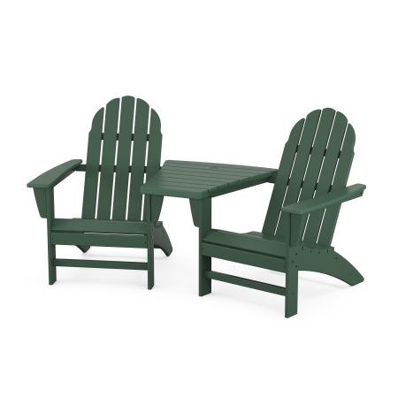 Vineyard 3-Piece Adirondack Set with Angled Connecting Table in Green