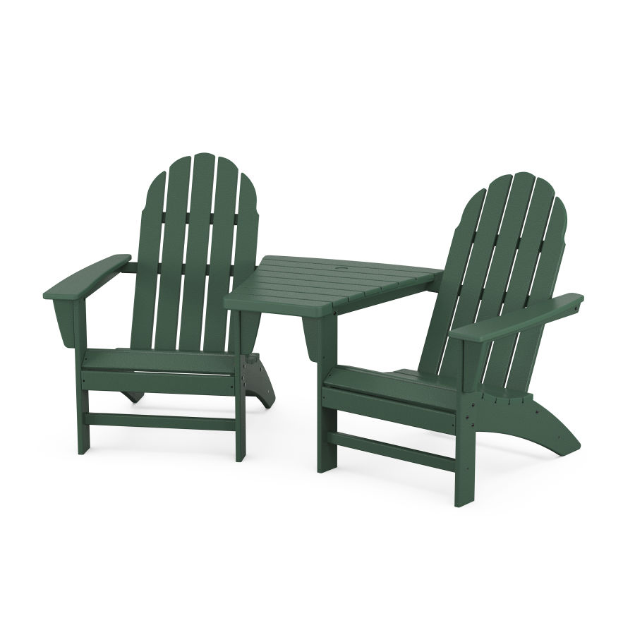 POLYWOOD Vineyard 3-Piece Adirondack Set with Angled Connecting Table in Green