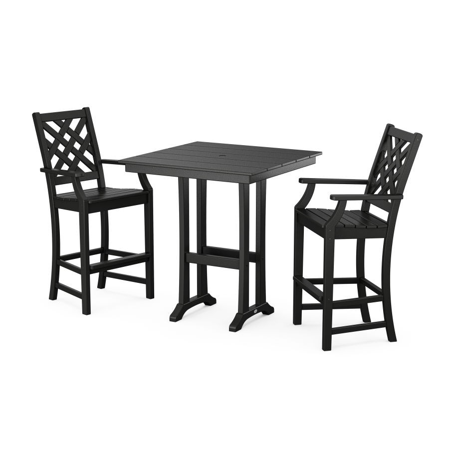 POLYWOOD Wovendale 3-Piece Farmhouse Bar Set with Trestle Legs in Black