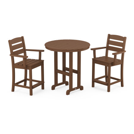 Lakeside 3-Piece Round Counter Arm Chair Set in Teak