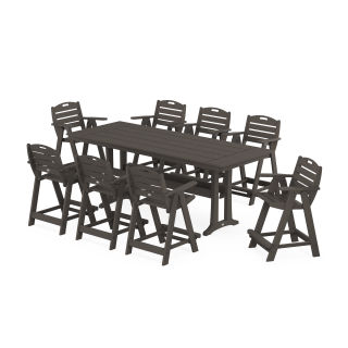 POLYWOOD Nautical 9-Piece Farmhouse Counter Set with Trestle Legs in Vintage Finish