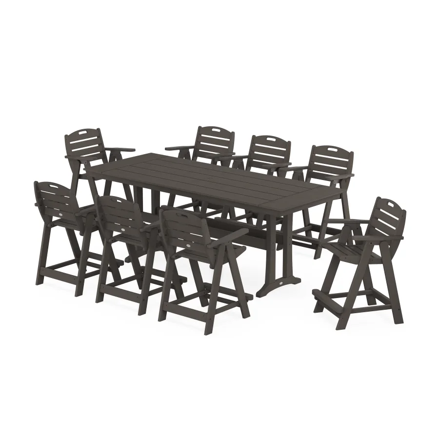 POLYWOOD Nautical 9-Piece Farmhouse Counter Set with Trestle Legs in Vintage Finish