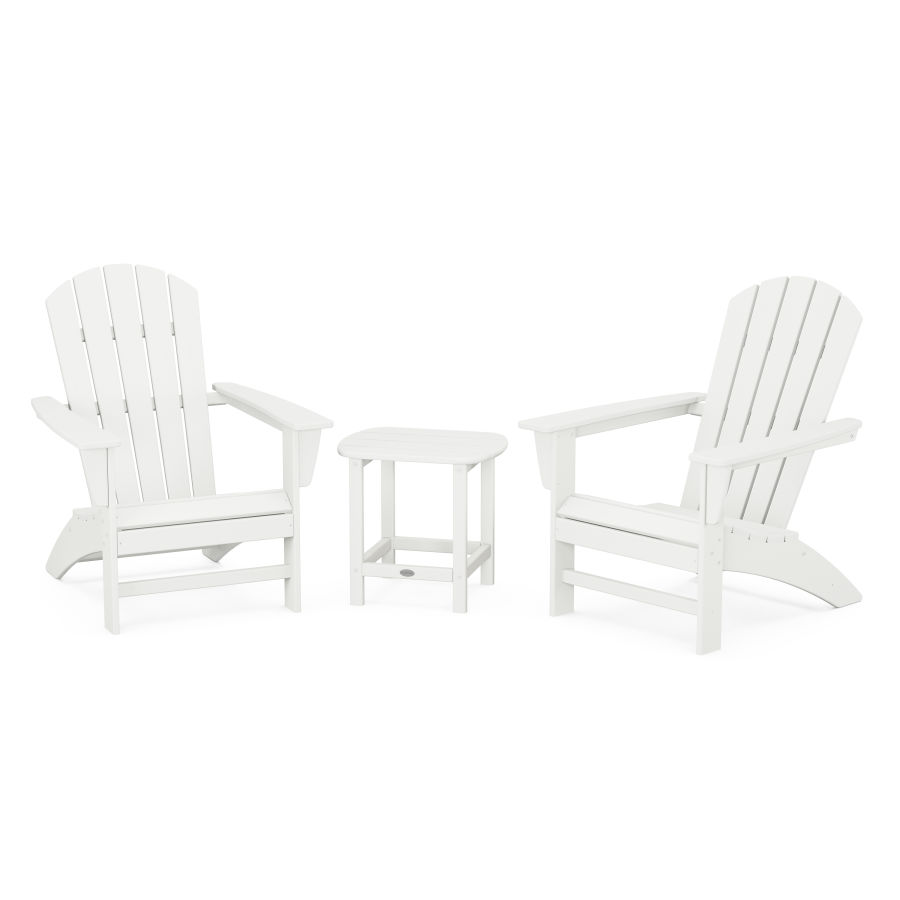 POLYWOOD Nautical 3-Piece Adirondack Set with South Beach 18" Side Table in Vintage White