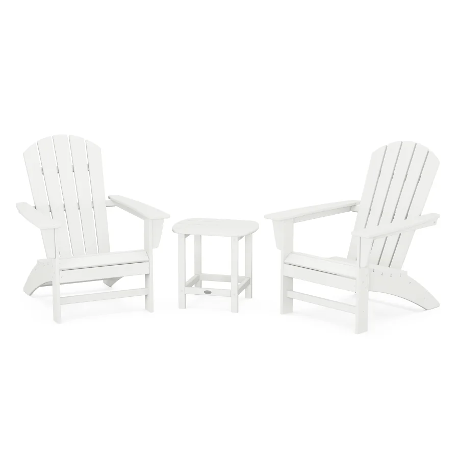 POLYWOOD Nautical 3-Piece Adirondack Set with South Beach 18" Side Table in Vintage White