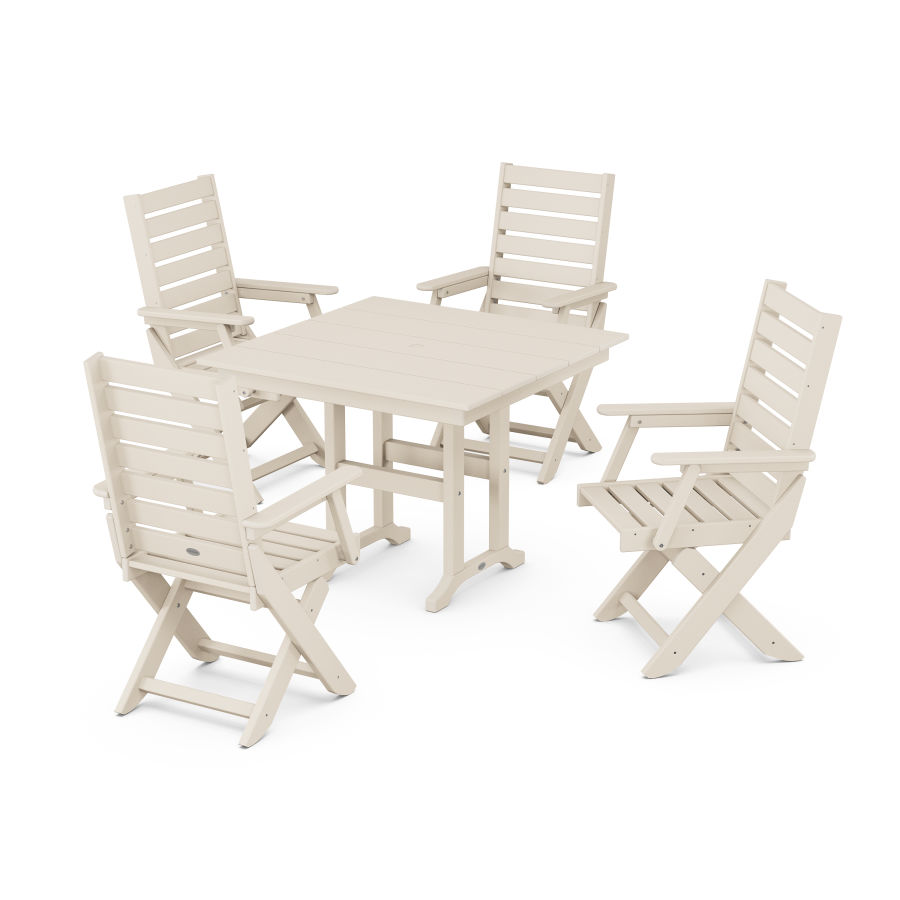 POLYWOOD Captain Folding Chair 5-Piece Farmhouse Dining Set in Sand