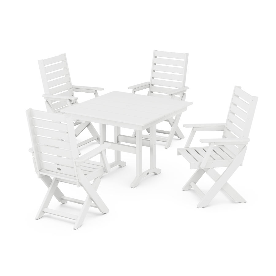 POLYWOOD Captain Folding Chair 5-Piece Farmhouse Dining Set in White