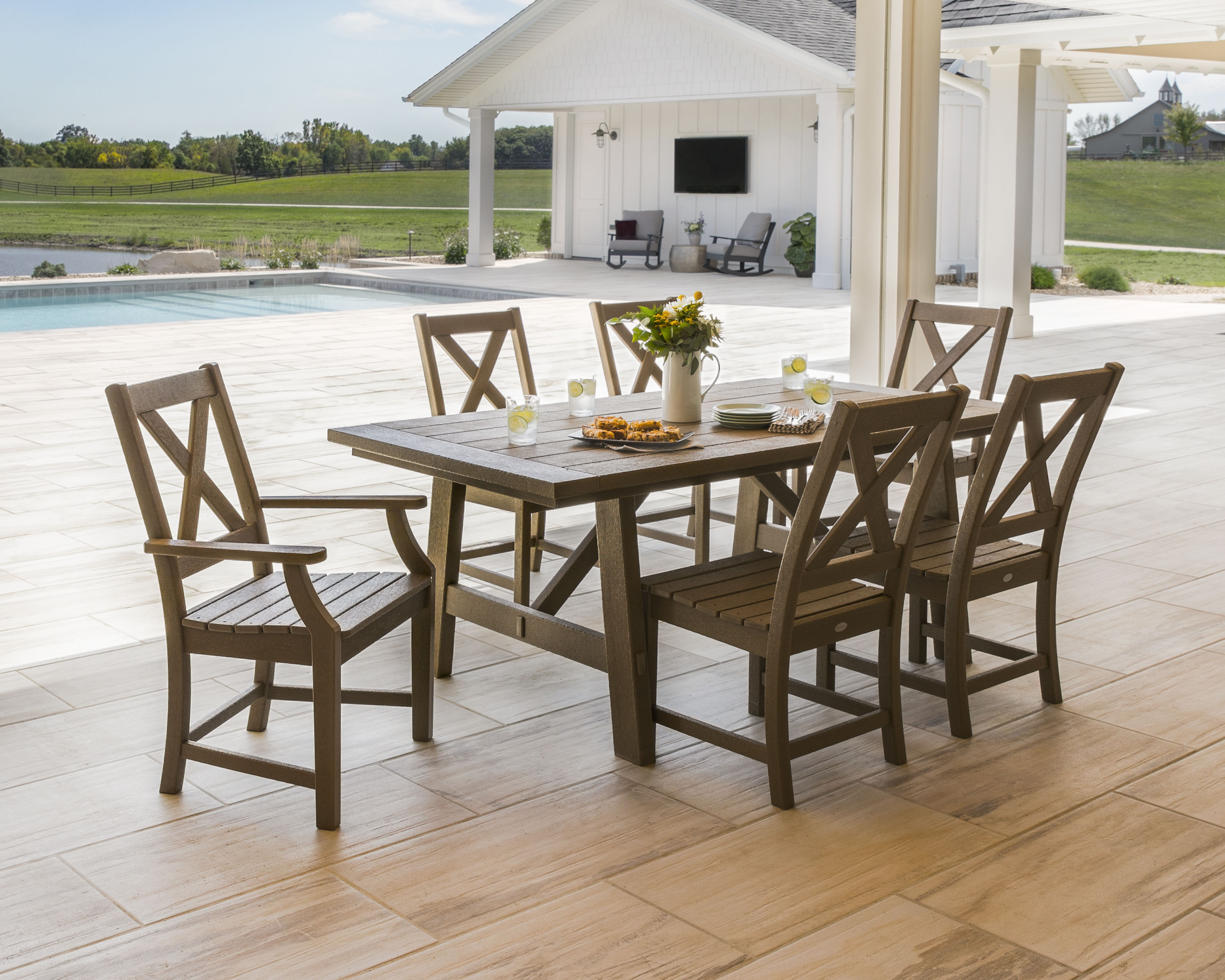 POLYWOOD® Braxton 7-Piece Rustic Farmhouse Dining Set In Vintage Finish ...